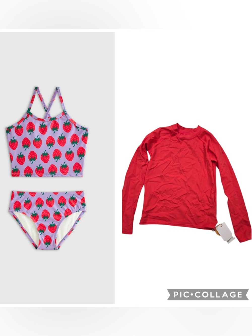 NWT QUINCE Tankini & Long Sleeve Raglan Rash Guard Set Strawberry Size 8 7195